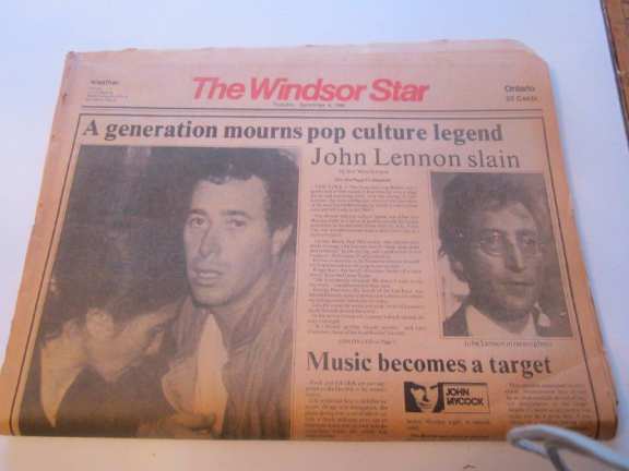 Windsor Star newspaper reporting John Lennon’s death