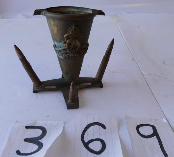 Brass Ashtray with decorative bullets and Medallion