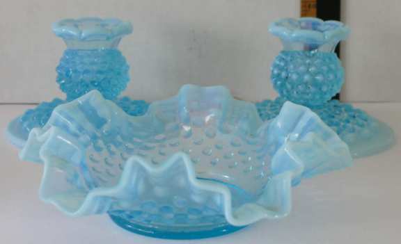 Blue Knobby Glass Candle Holders