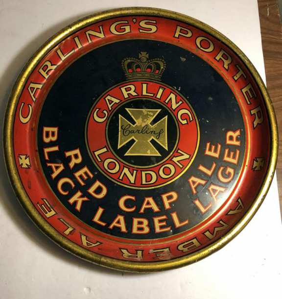 Rare Carling Red Cap Black Label Lager Beer Tray (probably 1940’s)