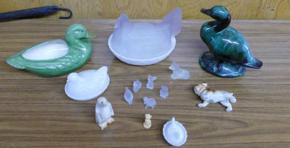 Milk Glass Hen & Other Animal Figurines